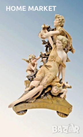 Ernst Wahliss Austria  Circa 1890 “ Любовни игри “ - великолепна композиция , снимка 2 - Антикварни и старинни предмети - 53524790