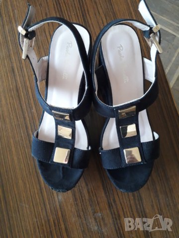 Дамски сандали от черен велур платформа размер 36 , снимка 1 - Сандали - 28834739
