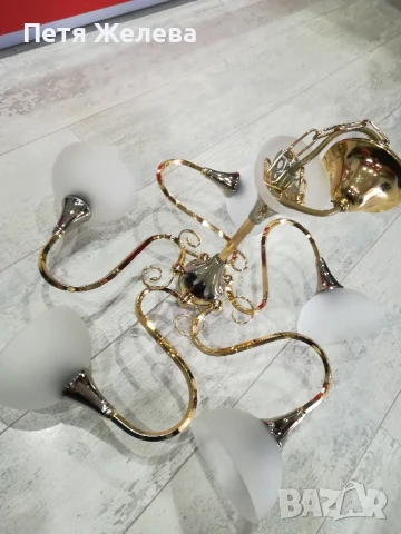 Полилей метал и стъкло/5 осветителни тела/-Австрия , снимка 4 - Полилеи - 50724465