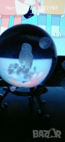 3D Прозрачен орнамент Бухал в кристална топка 60 мм + стойка орнамент, снимка 7 - Статуетки - 43147785