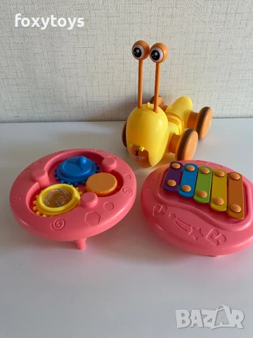 Охлювче за дърпане - 4 в 1 - ксилофон - в розов и зелен цвят, снимка 14 - Образователни игри - 51119479