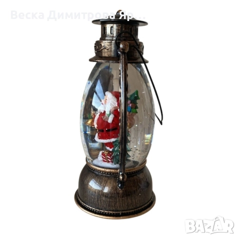 Коледен декоративен фенер – LED светлина, въртяща се фигурка на Дядо Коледа, снеговалеж и музика, снимка 4 - Декорация за дома - 52754276