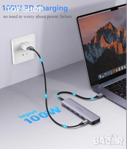 USB C към HDMI адаптер, Newmight 7 в 1 USB C докинг станция с 2 HDMI, 3 USB3.0, 100 W PD, USB C 3.0, снимка 6 - Друга електроника - 49457613