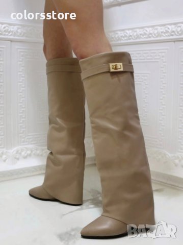 Ботуши на платформа - тъмнобежова кожа - K-40