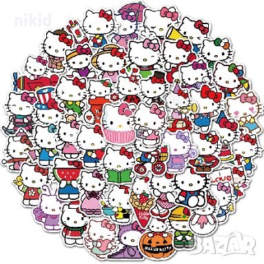 50 бр Hello Kitty Коте Кити самозалепващи лепенки стикери за украса декор, снимка 2 - Други - 36897711