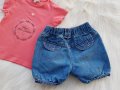 Къси дънкови панталони и тениска 9-12 месеца, снимка 3