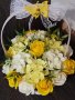 💛💛Ново💛💛Свежа кошница със сапунени цветя във жълто и екрю🎁 , снимка 1 - Подаръци за жени - 43985719