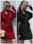 Дамска едноцветна плетена пуловерна рокля с яка и дълги ръкави, 2цвята - 024, снимка 1 - Рокли - 43454137