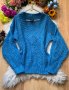 Син италиански пуловер с лъскави нишки, снимка 1 - Блузи с дълъг ръкав и пуловери - 43559580