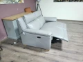 Сив кожен диван двойка с електрически релаксиращ механизъм, снимка 6