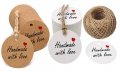 50 бр кръгли Handmade with love Тагове табелки етикети картонени за подаръци ръчна изработка украса, снимка 2