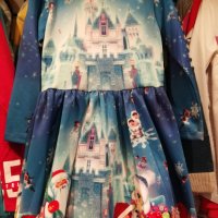 Прекрасна синя рокля със замък от леденото кралство, дядо Коледа, снежен човек, Снежанка, снимка 5 - Детски рокли и поли - 38946543