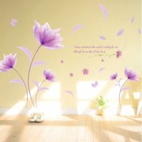 3D  Голям Стикер лилави цветя за декорация на стена хол спалня, снимка 1 - Декорация за дома - 35327618