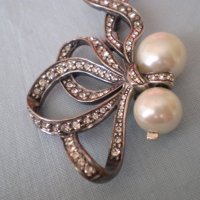 дизаинерска  красива  сребърна брошка перли и циркони, снимка 7 - Антикварни и старинни предмети - 36875288