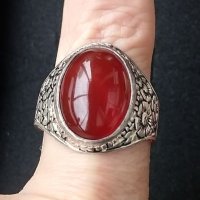 Стар турски сребърен пръстен с Карнеол - камъкът на любовта и здравето, снимка 2 - Пръстени - 40446795