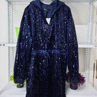 Красива рокля  - туника с  качулка и паети, цвят тъмносин, снимка 4 - Рокли - 43425291