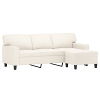 3-местен диван с табуретка, кремав, 180 см, изкуствена кожа, снимка 3 - Дивани и мека мебел - 40461677