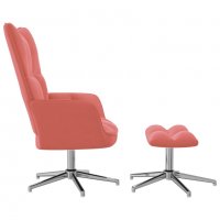 Релаксиращ стол с табуретка, розов, кадифе, снимка 4 - Столове - 38662019