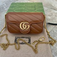 Gucci Кафява коженa Marmont Супер мини чанта Гучи GG лого Made in Italy, снимка 3 - Чанти - 43492214