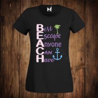 Дамска тениска с щампа морска BEST ESCAPE ANYONE CAN HAVE - BEACH, снимка 1 - Тениски - 26514705