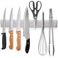 Изцяло стоманена магнитна стойка за ножове без пробиване, снимка 3 - Аксесоари за кухня - 35068452