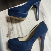 Сини велурени токчета, снимка 4 - Дамски обувки на ток - 43158950