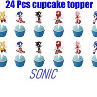24 бр Соник Sonic  къси остри картонени топери за торта мъфини кексчета парти рожден, снимка 1 - Други - 37909259
