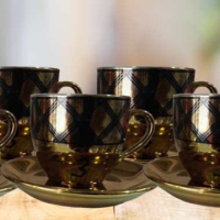 Комплект от 6 бр. чаши за кафе + 6 бр. чинийки, снимка 3 - Чаши - 44869095