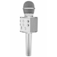 Караоке микрофон със сребрист високоговорител, снимка 3 - Микрофони - 36798846