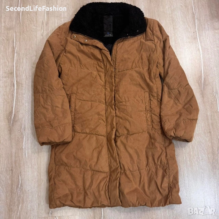 Дамско кафяво пухено яке Luhta, размер L, винтидж ватирано зимно палто, топло ретро, снимка 1