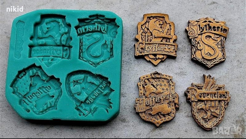 4 лого Хари Потър harry potter Хогуъртс силиконов молд форма декор торта фондан шоколад, снимка 1