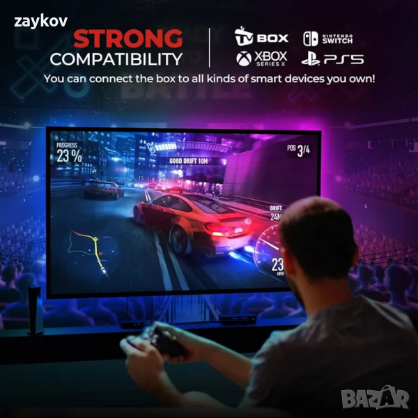  Strip Lights със синхронизиране на музика и сценичен режим, съвместим с Alexa и Google Assistant, снимка 1