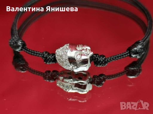 Гривна с 925 сребърен талисман Буда с цирконий , снимка 1
