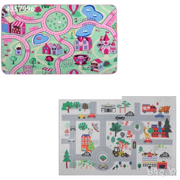 Детски килим за детска стая, Правоъгълен, Сив, Розов, снимка 1