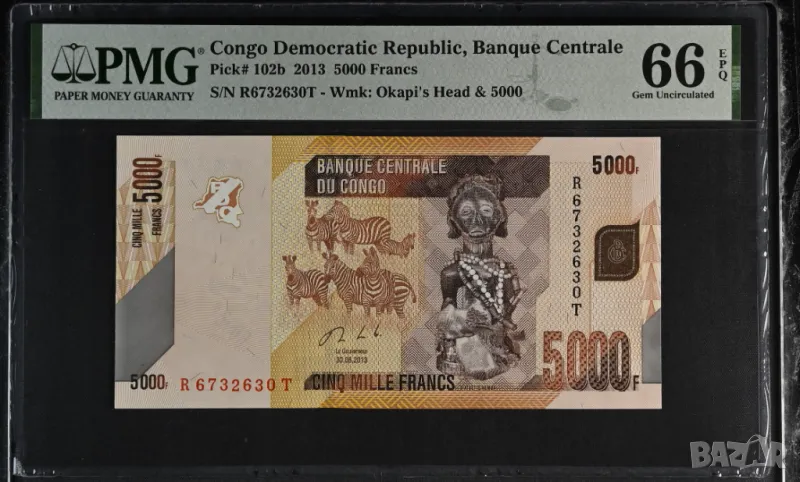 Конго 5000 франка 2013 година PMG 66, снимка 1