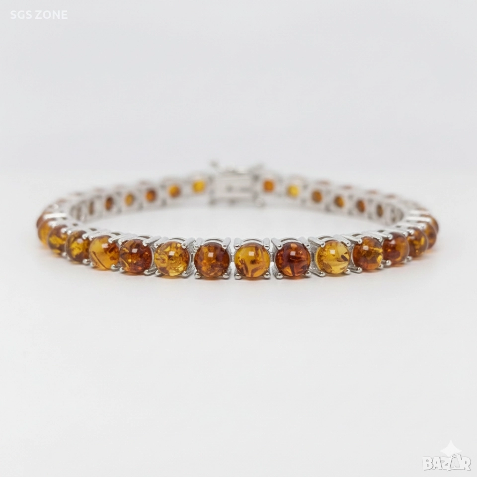 ръчно изработена сребърна гривна с кехлибар, снимка 1