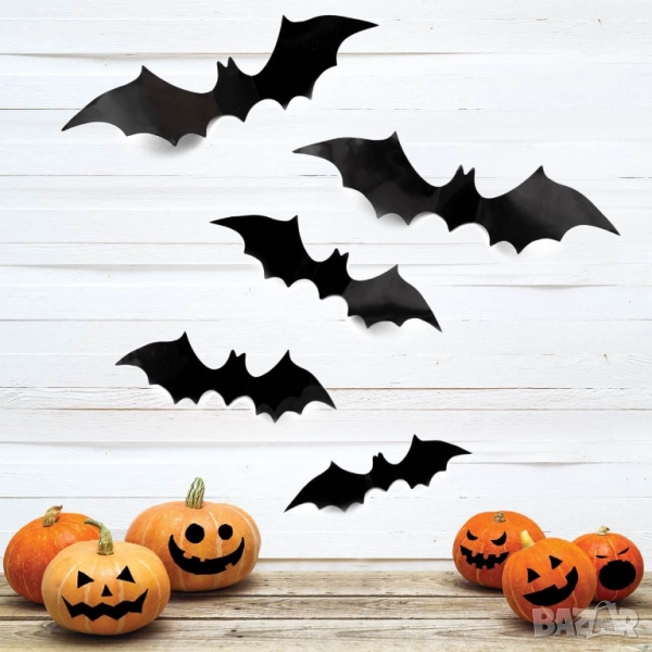 Самозалепващи се прилепи за Хелоуин / Halloween – 3D декорация, 12 броя_1199458, снимка 1