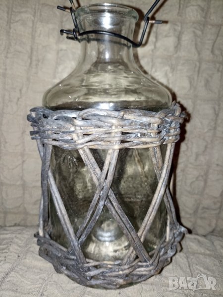 Винтидж стъклен фенер/ свещник  с ракита, снимка 1