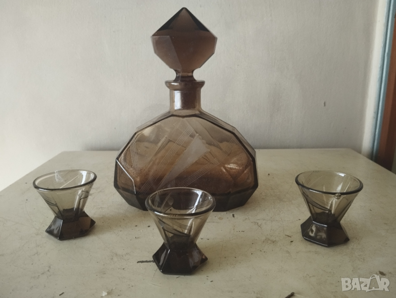 стар кристален сервиз за ликьор арт деко, снимка 1