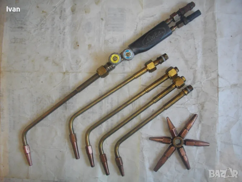 57см Оксиженна Кислород-Ацетилен Горелка Френска 5 бр.рамена №0-№6 с контактни дюзи и резервни дюзи, снимка 1