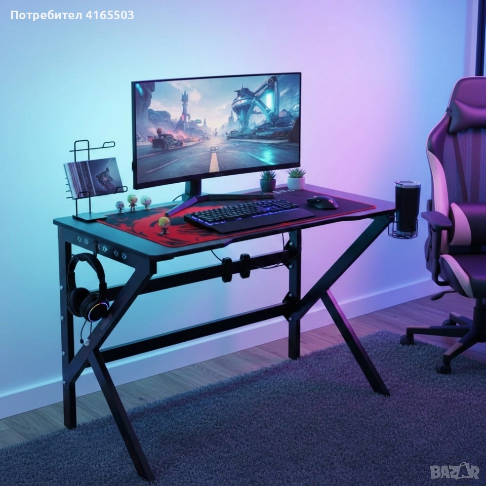 Геймърско компютърно бюро с RGB LED осветление, снимка 1