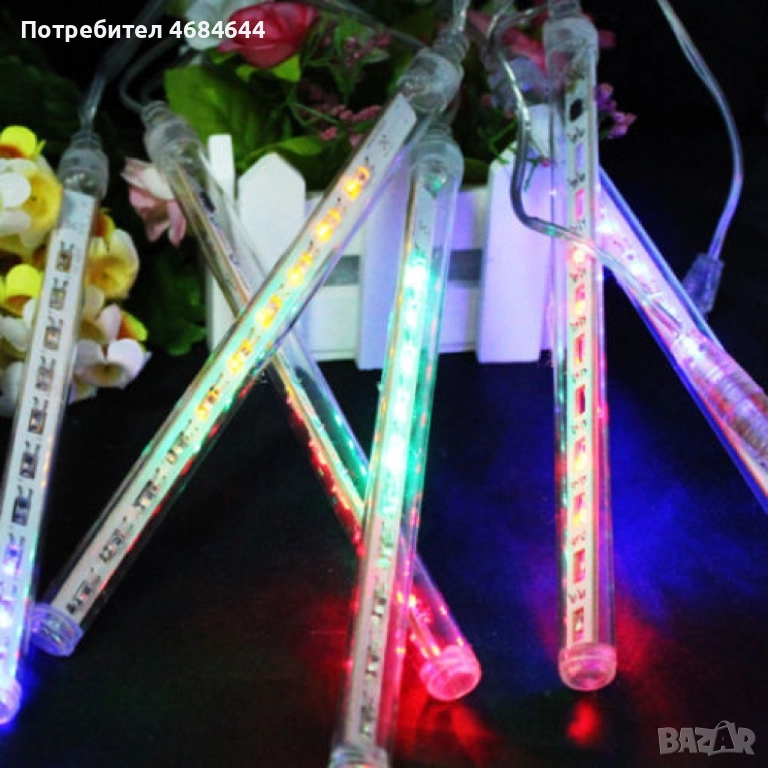 Коледни Led висулки падащ сняг / Размер на висулката:  50см/ Бяла светлина / 8 бр. висулки; разстоян, снимка 1