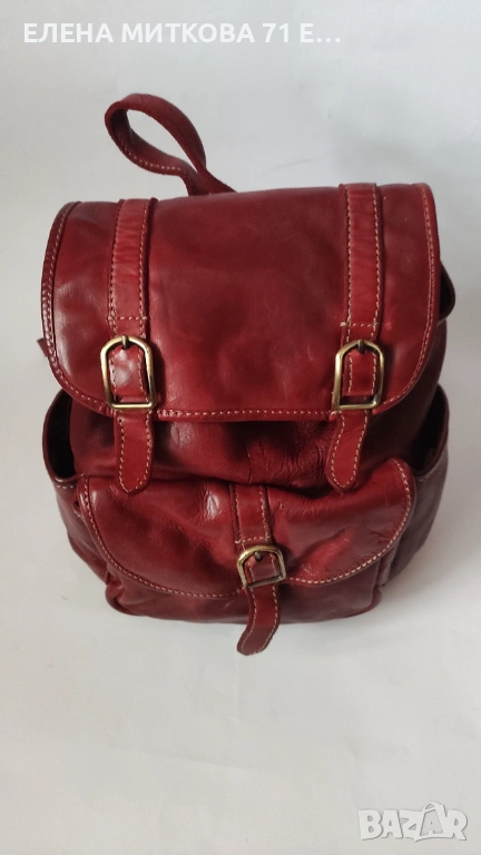 Раница от дебела естествена кожа в тъмно червен цвят, снимка 1