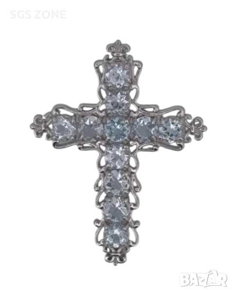 Невероятно деликатен сребърен кръст с небесносин топаз, снимка 1