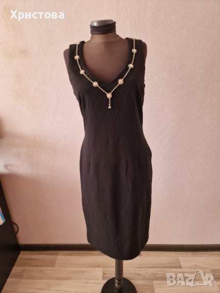 Официална черна рокля с деколте от камъни тип колие - 27,00лв., снимка 1
