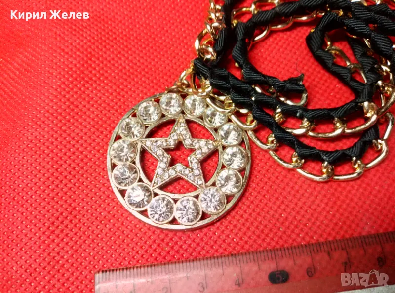 ЗВЕЗДОВИДЕН ЗЛАТИСТ КРИСТАЛЕН АРТ МЕДАЛЬОН ВИНТИДЖ КОЛИЕ 47433, снимка 1