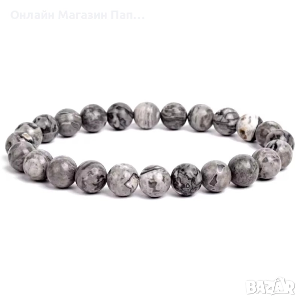 Гривна от камък Мап Яспис – естествени мъниста 8мм, 19см, снимка 1