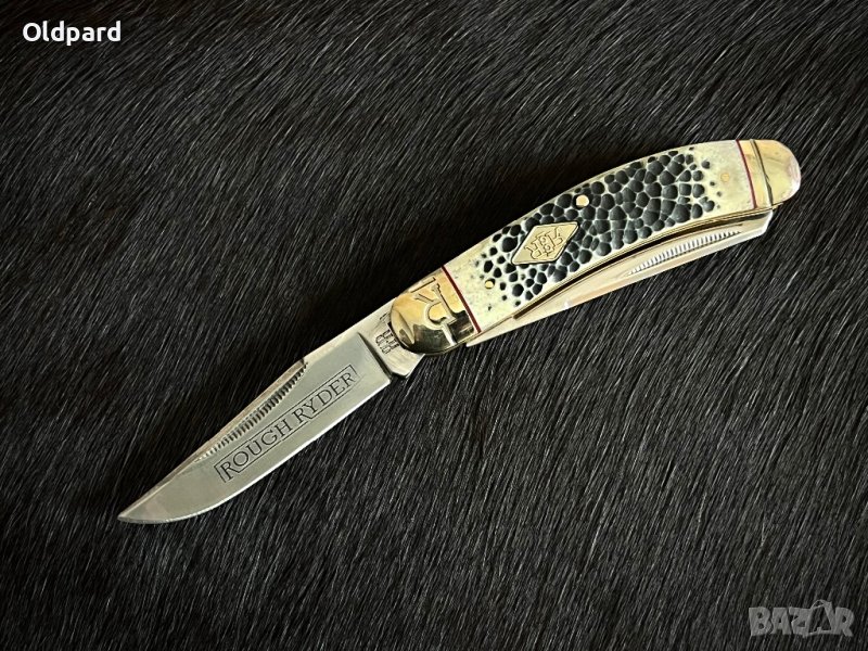 Колекционерски джобен сгъваем нож с два остриета RR Sowbelly Trapper Buckshot Bone. (RR1906), снимка 1