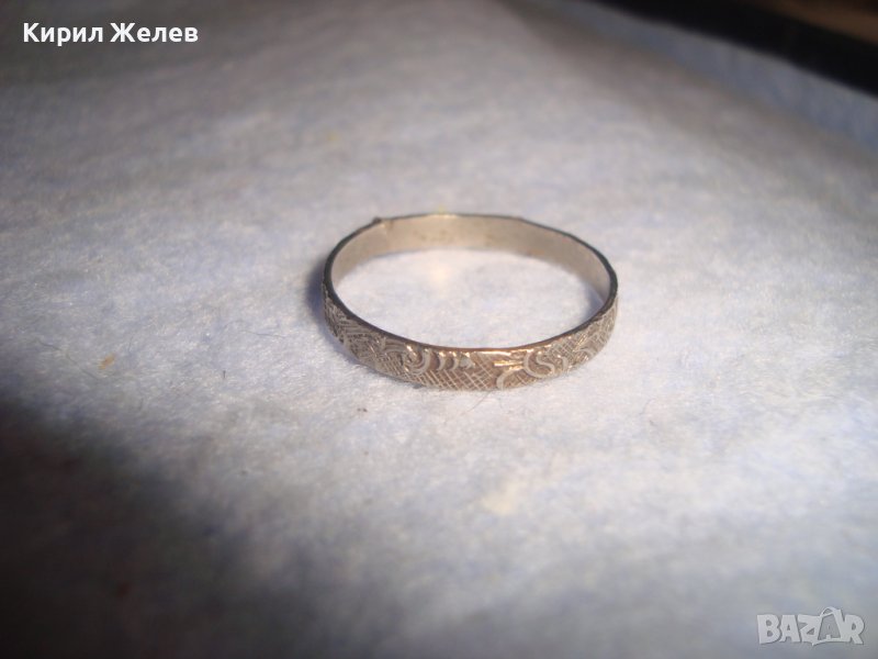 СТАРА НЕЖНА КРАСИВО ОРНАМЕНТИРАНА ПОСРЕБРЕНА ХАЛКА ПРЪСТЕН НЕРЪЖДАЕМА СТОМАНА 29142, снимка 1