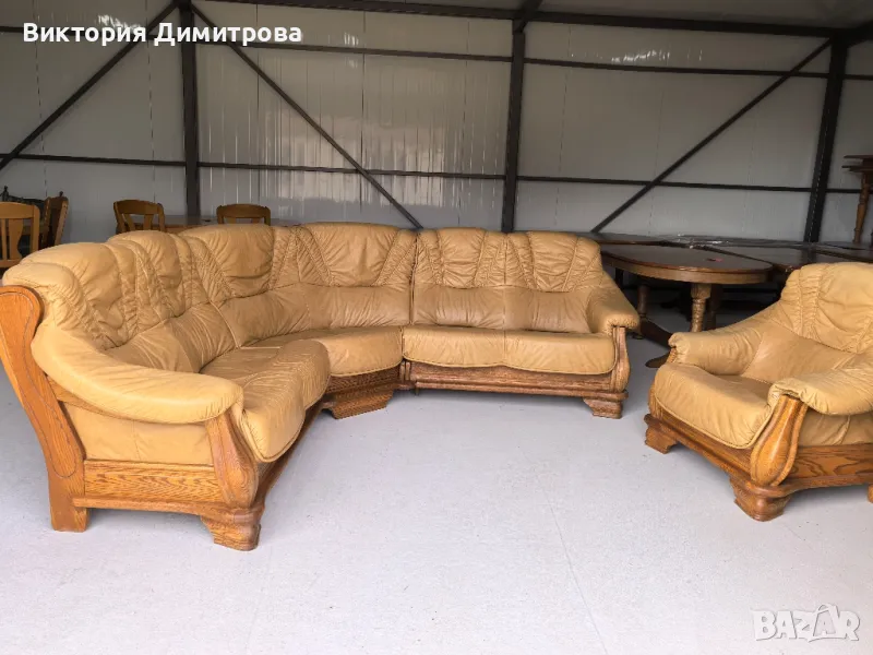 Ъглов диван естествена кожа, снимка 1